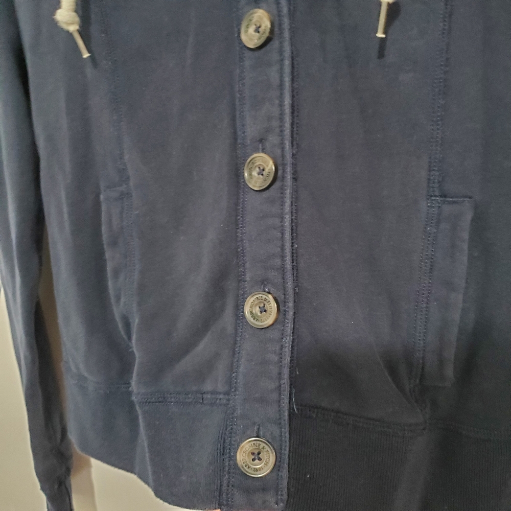 Y2K Abercrombie & Fitch Navy Blue Hoodie Button-Up Jacket Size Medium 2000s - Picture 3 of 8